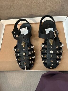 Kurt Geiger Black Studded Strappy Sandals with Mixed Metal Accents